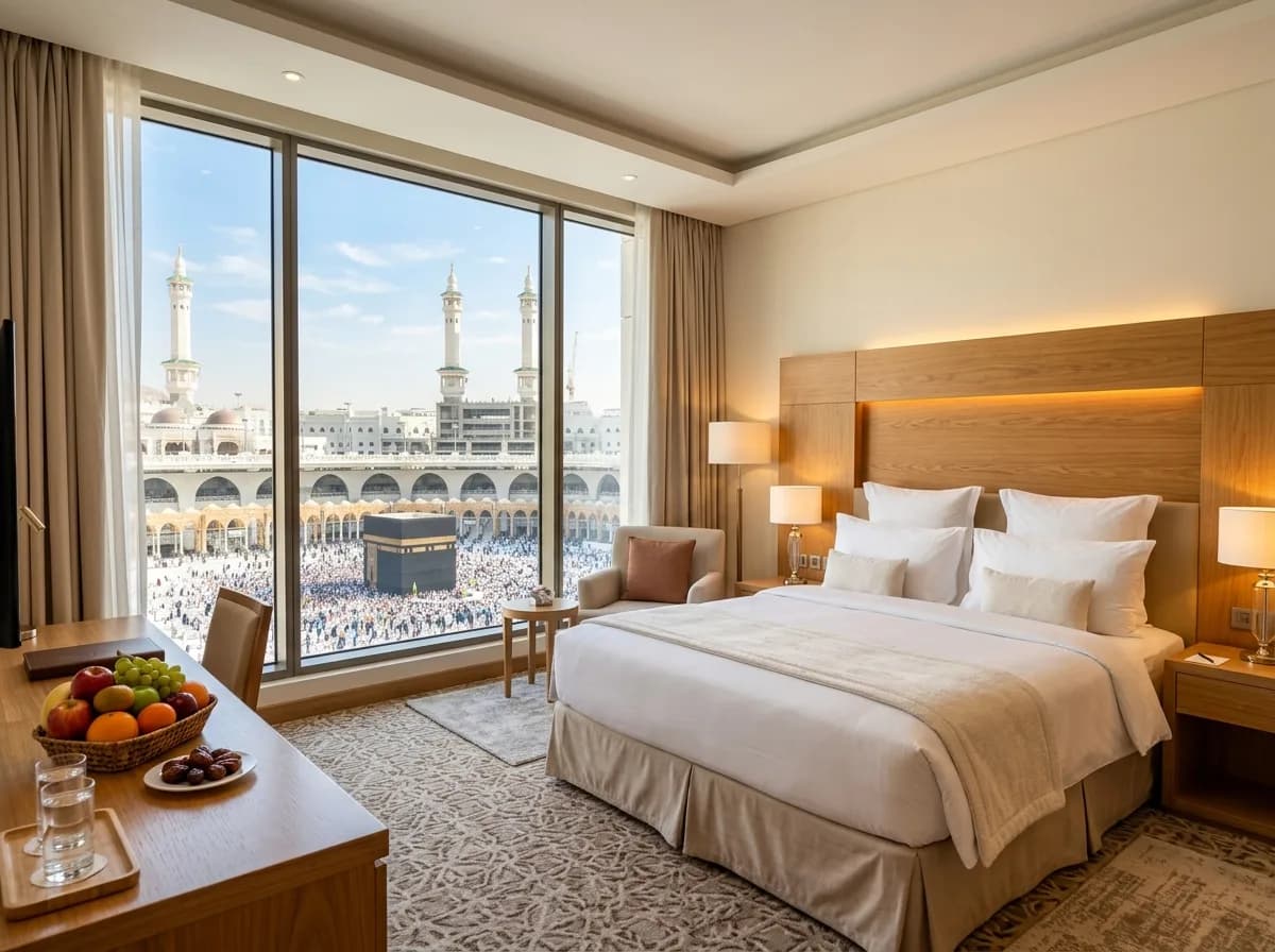 Pemandangan area Masjidil Haram dari hotel jamaah